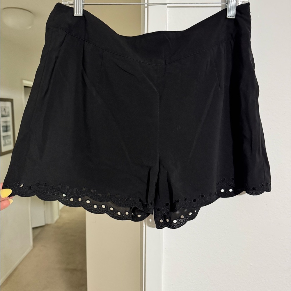 Very J Black Scalloped Hem Eyelet Shorts